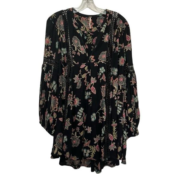 Free People Just The Two of Us Floral Long Sleeve Flowy Boho Tunic Blouse R7 - Picture 2 of 7
